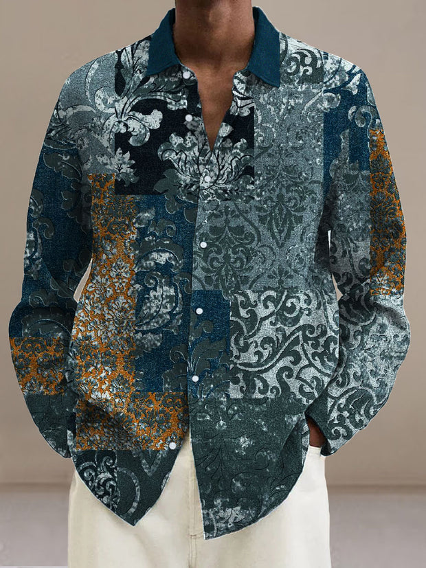 Men's Abstract mandola flower  Cotton Summer Casual Beach Shirt long Sleeve