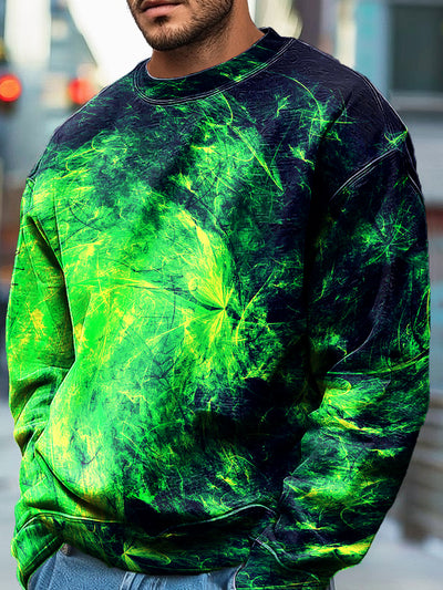 Gentleman's Casual Abstract Green Graffiti Art Print Crew Neck Pullover