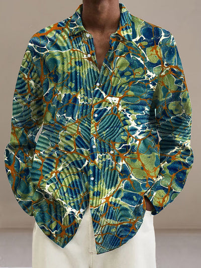 Men's Abstract water ripple  Cotton Summer Casual Beach Shirt long Sleeve