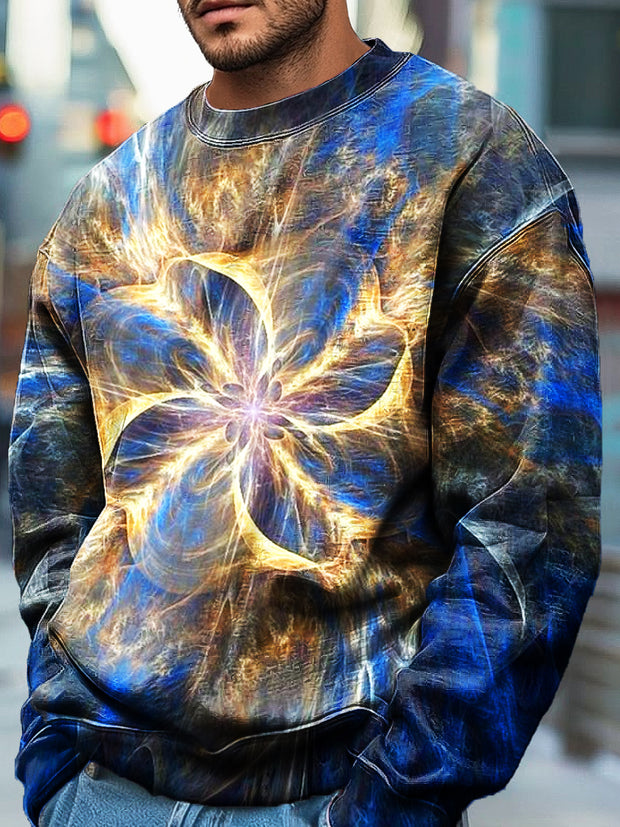 Gentleman's Casual Abstract Geometric Floral Art Print Crew Neck Pullover