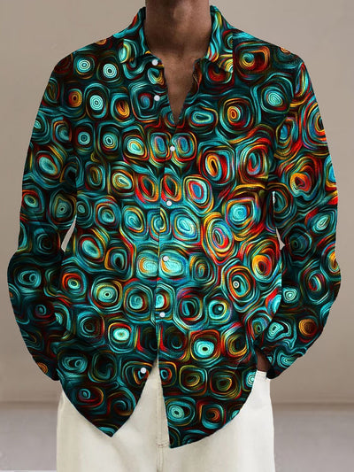 Men's Abstract vortex illustration  Cotton Summer Casual Beach Shirt long Sleeve