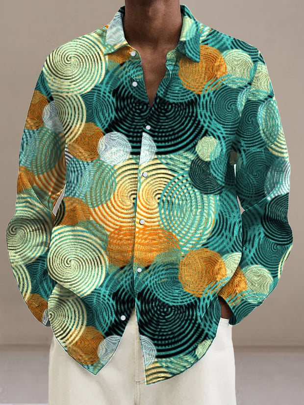 Men's Green swirl thread  Cotton Summer Casual Beach Shirt long Sleeve