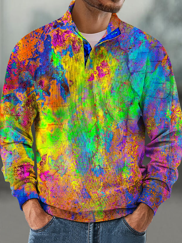 Gentleman Vintage Abstract Multicolor Art Print Corduroy Stand-Up Sweatshirt