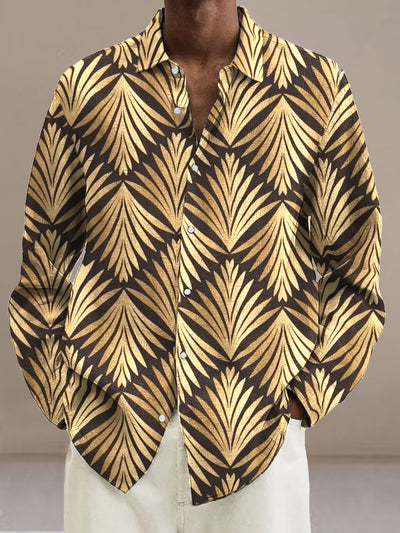 Men's Geometric Wheat Ear  Cotton Summer Casual Beach Shirt long Sleeve