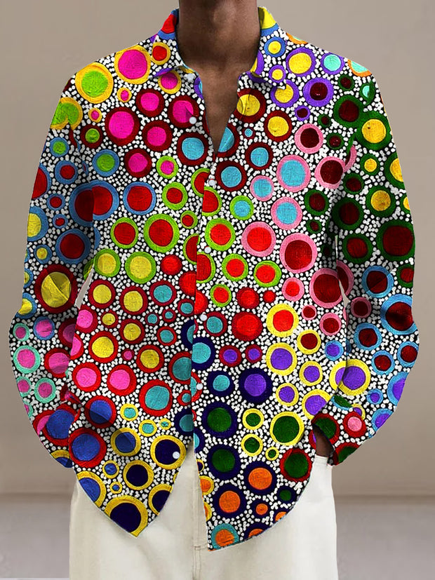 Gentleman Vintage Multicolor Circle Art Print Long Sleeve Shirt