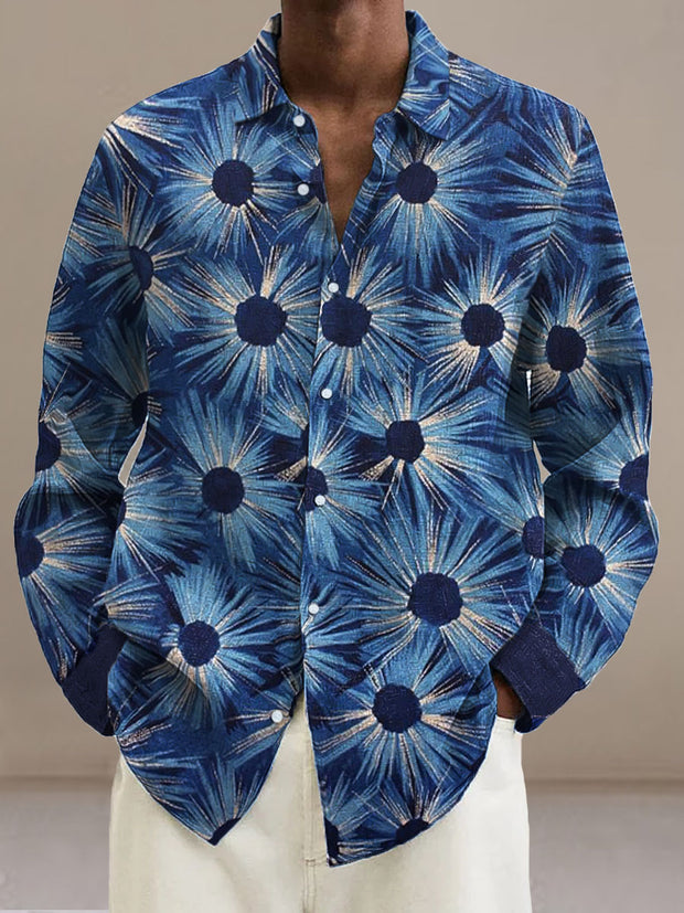 Men's Retro Blue Radiance Sphere Summer Casual Beach Shirt long Sleeve