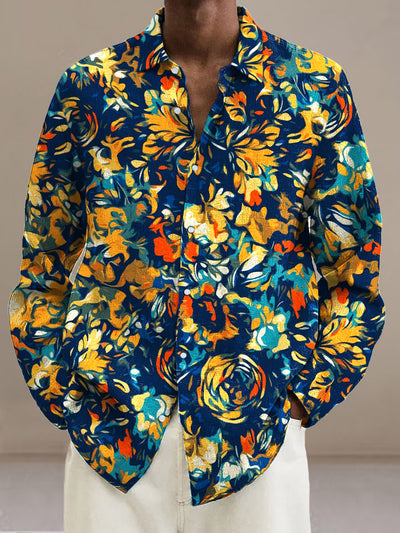 Men's Vintage Rose Flowers  Cotton Summer Casual Beach Shirt long Sleeve