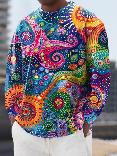 Gentleman Vintage Colorful Undersea Creatures Art Print Crew Neck Pullover