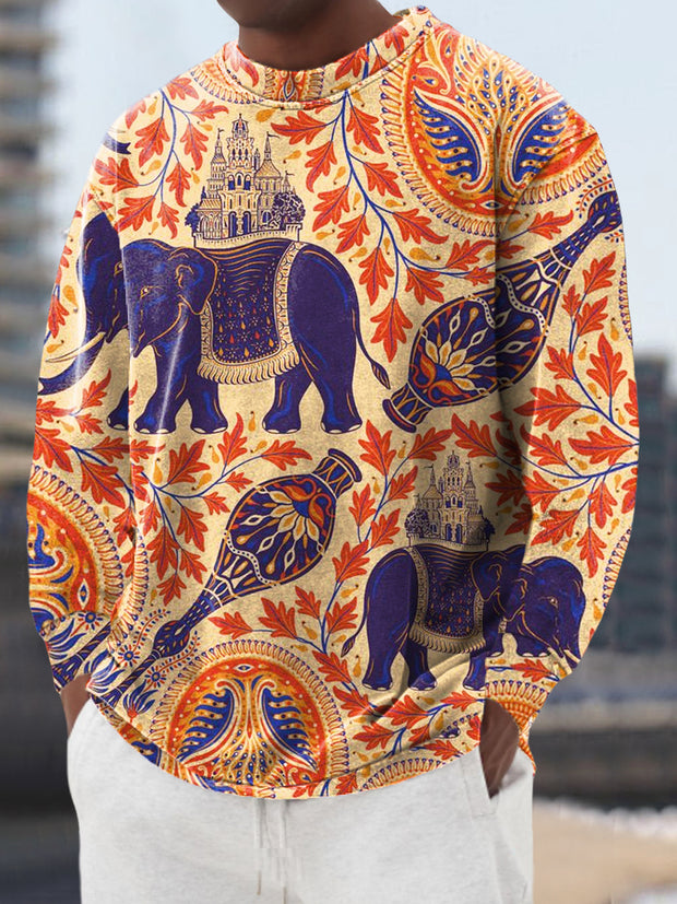 Gentleman Vintage Colorful Elephant Paisley Art Print Crew Neck Pullover Sweatshirt