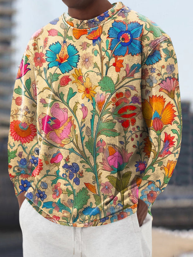 Gentleman Vintage Ethnic Floral Art Print Crew Neck Pullover