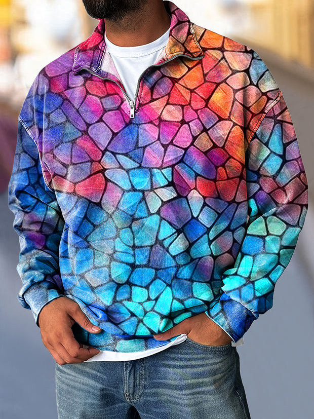 Gentleman Vintage Color Gradient Geometric Art Print Zip Sweatshirt