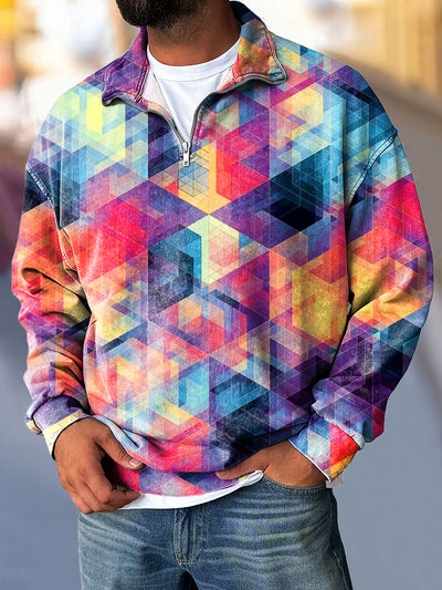 Gentleman Vintage Colorful Geometric Art Print Zipper Sweatshirt