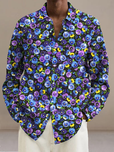 Gentleman Vintage Multicolor Small Flower Art Print Long Sleeve Shirt