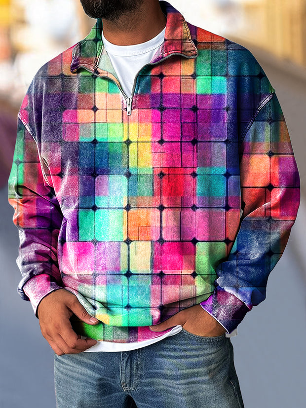 Gentleman Vintage Colorful Plaid Art Print Zip Sweatshirt