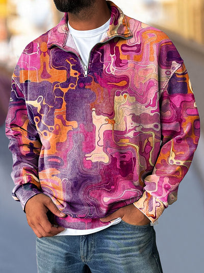 Gentleman Vintage Colorful Irregular Art Print Zipper Sweatshirt