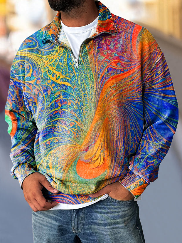 Gentleman Vintage Colorful Textured Art Print Zipper Sweatshirt