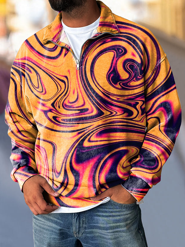 Gentleman Vintage Multicolor Textured Art Print Zip Sweatshirt