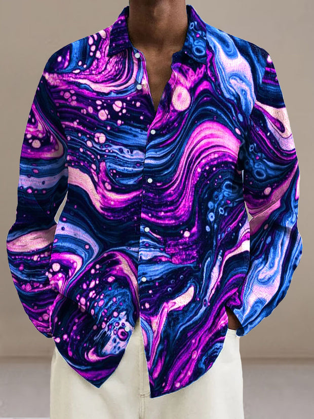 Men's Abstract Galactic Universe  Cotton Summer Casual Beach Shirt long Sleeve