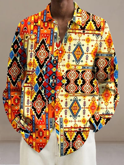 Gentleman Vintage Colorful Ethnic Geometric Art Print Long Sleeve Shirt