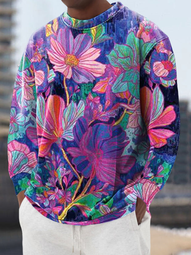 Men's Colorful Flowers  Cotton Summer Casual Beach Shirt Short Sleeve