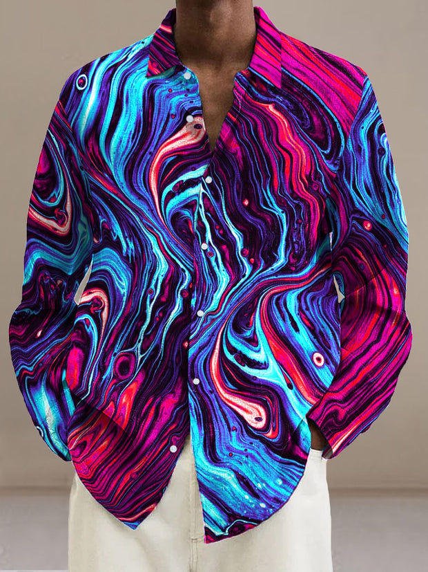 Men's Abstract Color Galaxy Cotton Summer Casual Beach Shirt long Sleeve