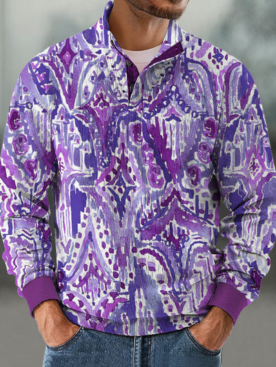 Men's Abstract purple dot and dash graffiti  Cotton Summer Casual Beach Shirt Long Sleeve