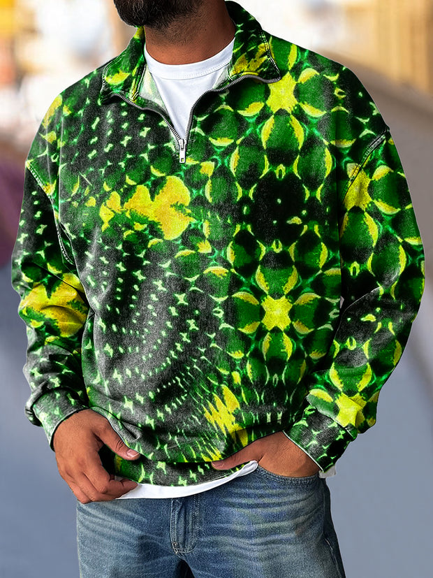 Gentleman Vintage Green Abstract Geometric Art Print Zipper Sweatshirt