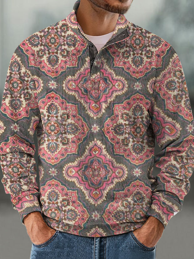 Men's Bohemian pattern  Cotton Summer Casual Beach Shirt Long Sleeve