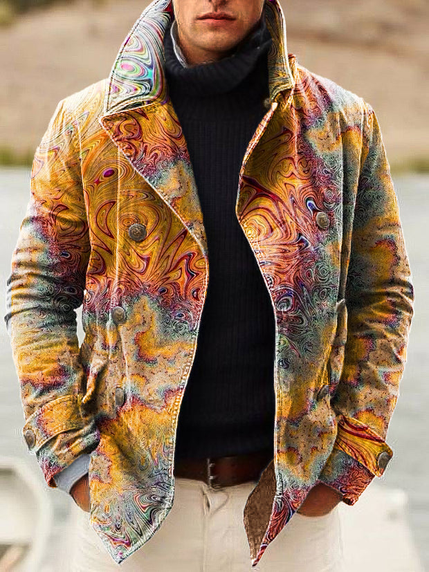 Gentleman Vintage Gradient Textured Art Print Double Breasted Lapel Jacket