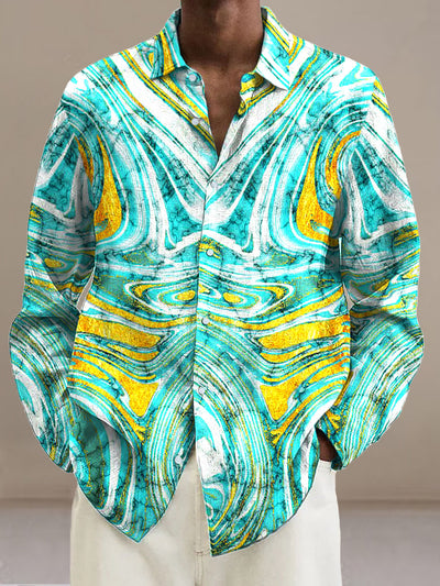 Men's Abstract Lines   Cotton Summer Casual Beach Shirt long Sleeve