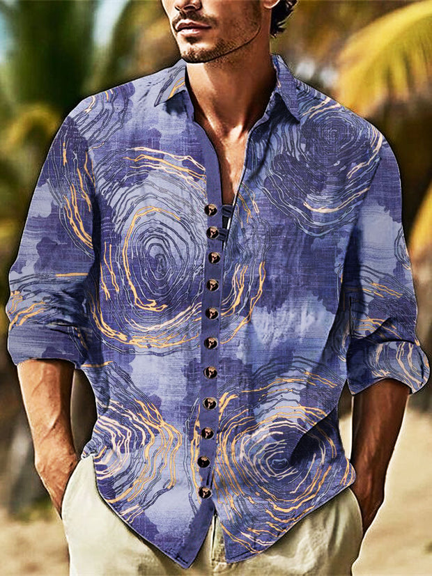 Men's Purple Spiral Cotton Summer Casual Beach Shirt long Sleeve