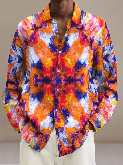 Men's Tie-Dye  Cotton Summer Casual Beach Shirt long Sleeve