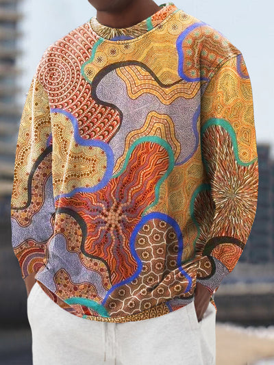 Gentleman's Casual Multicolor Ethnic Art Printed Crew Neck Pullover