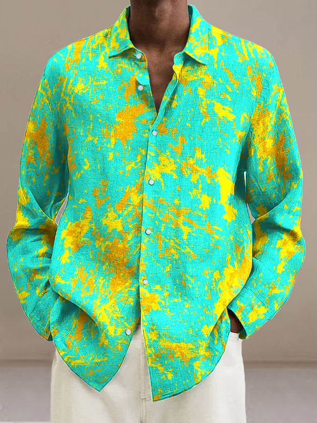 Men's Gold Mottled  Cotton Summer Casual Beach Shirt long Sleeve