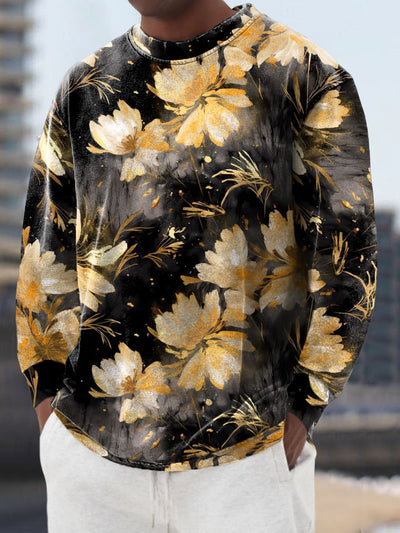 Men's Golden Flower Cotton Summer Casual Beach Shirt Short Sleeve