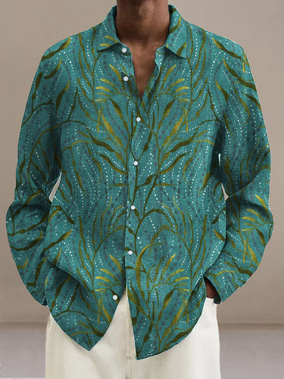 Men's Retro Vegetation  Cotton Summer Casual Beach Shirt long Sleeve