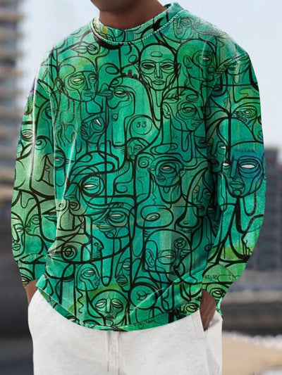 Gentleman's Casual Abstract Portrait Sketch Art Print Crew Neck Pullover