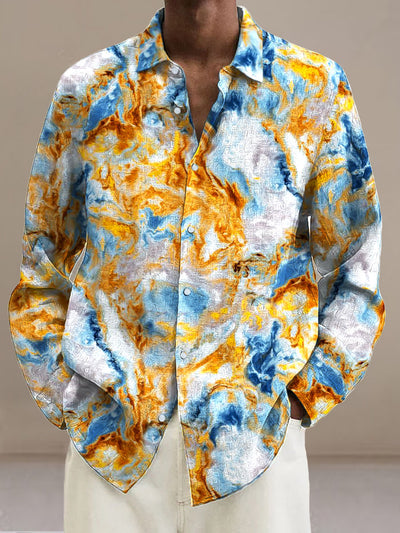 Men's Color Collision  Cotton Summer Casual Beach Shirt long Sleeve