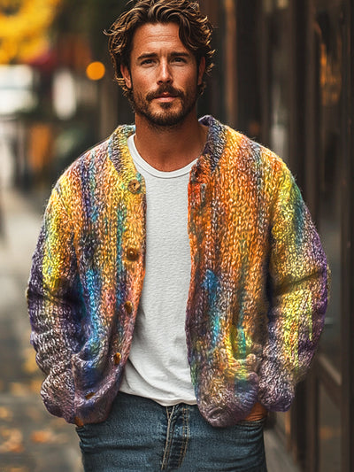 Gentleman Vintage Multicolor Gradient Art Print Cardigan Sweater