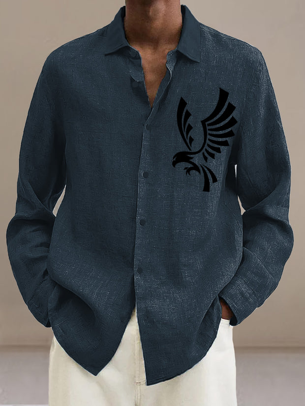 Men's Eagle Pattern Printed Casual Fashion Collar Shirt Long Sleeve