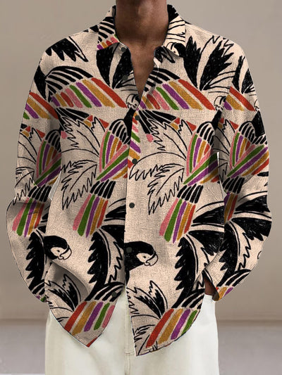 Men's Abstract Art Retro Printed Casual Fashion Collar Shirt Long Sleeve