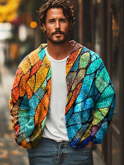 Gentleman Vintage Gradient Irregular Art Print Cardigan Sweater