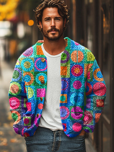 Gentleman Vintage Multicolor Irregular Art Print Cardigan Sweater