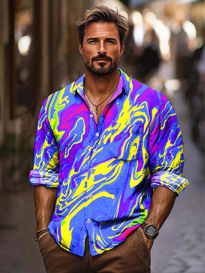 Men's colour smudge fashion digitally printed long-sleeved shirt