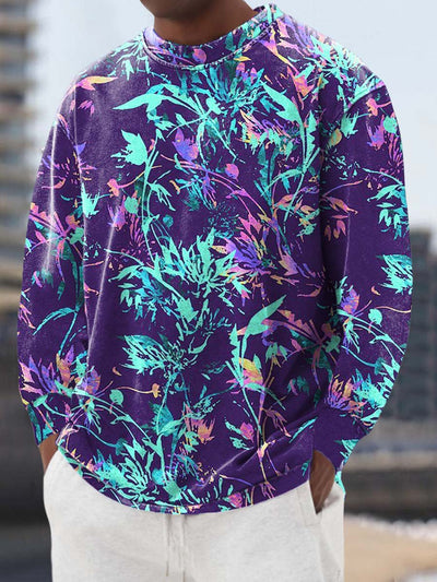 Men's Colorful Leaf Simple Fashion Digital Print Round Neck Long Sleeve Sweatshirt