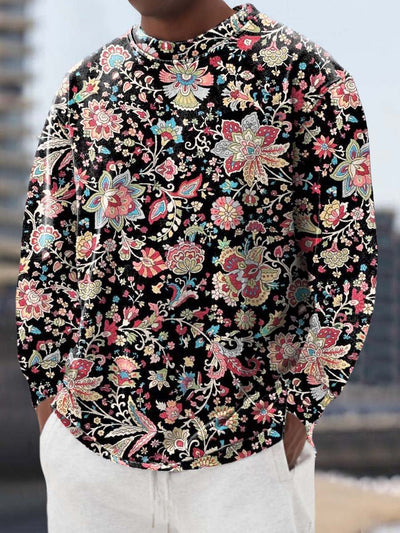 Men's Classic Flower Fashion Digital Print Round Neck Long Sleeve Sweatshirt