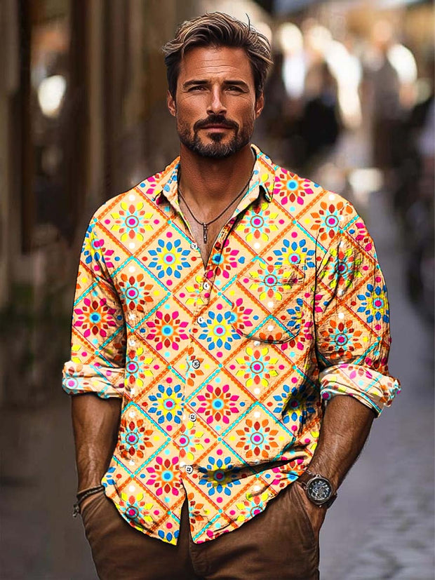 Men's fashion print shirt with long sleeves