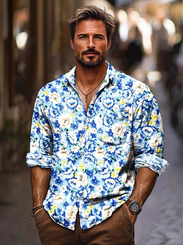 Men's color classic casual beach shirt long sleeved