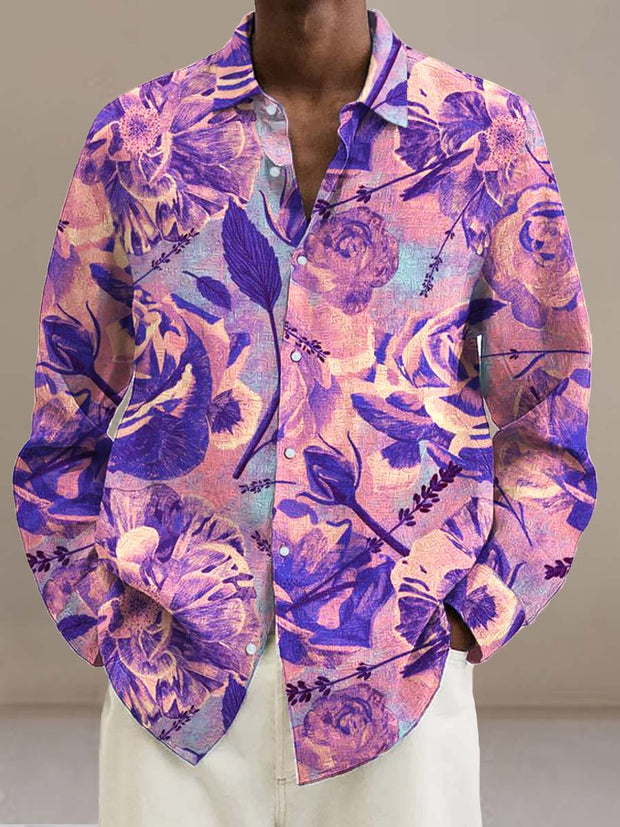 Men's romantic floral embellished with stylish loose long-sleeved shirts