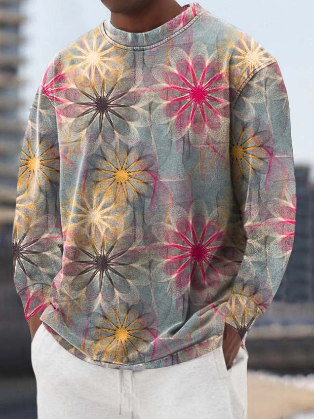 Men's fashion colorful print loose crewneck long-sleeved sweatshirt